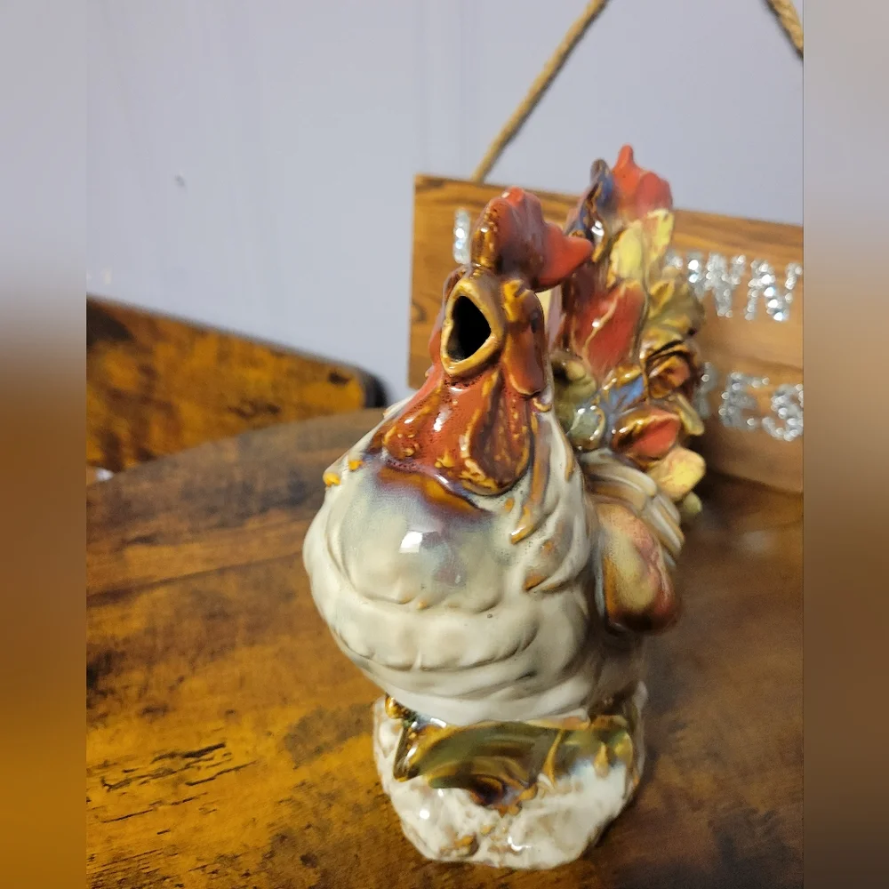 Vintage Unique stoneware Colorful Rooster tea pot